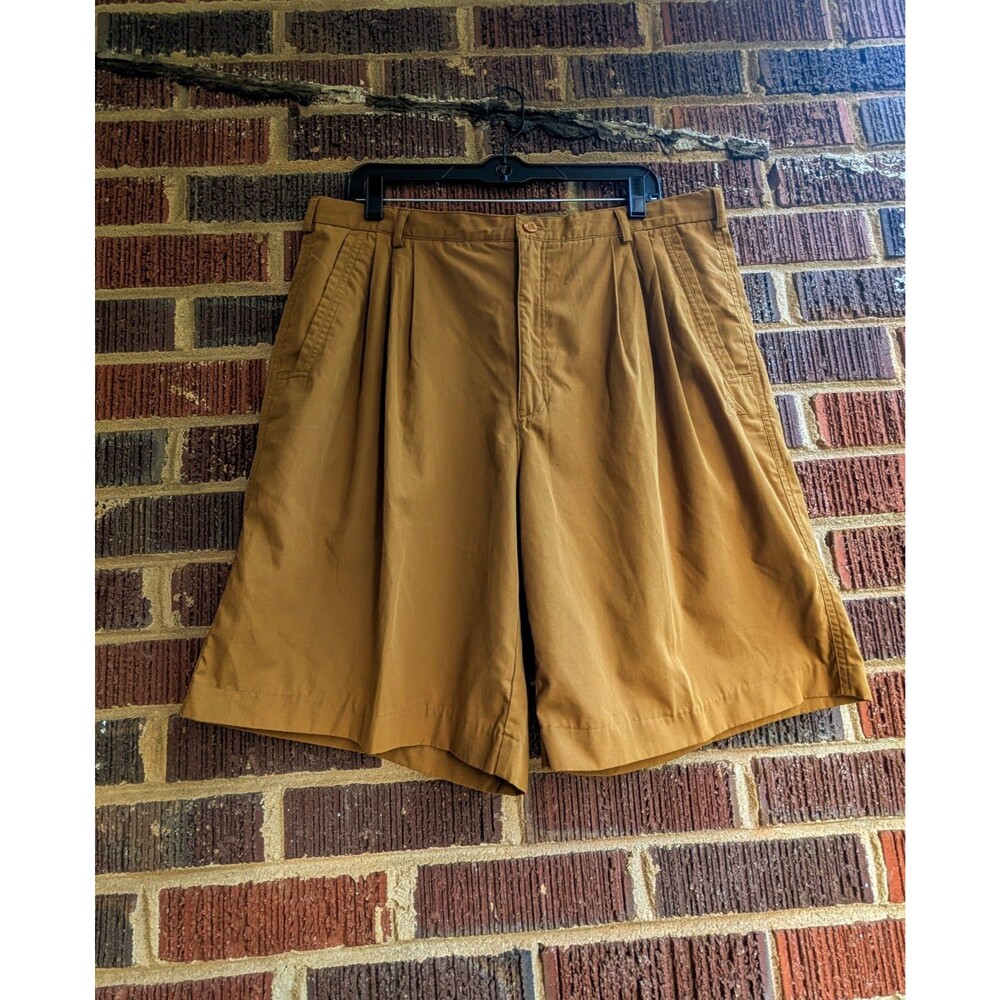 Vintage Le Coq Sportif Mens Shorts- Golden Brown-Front Pleats-Logo Sz 36"x9"